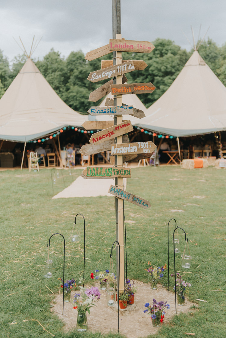 Painted Wooden Sign Post Directions Incredibly Pretty Thoughtful Tipi Wedding http://katewatersphotography.com/