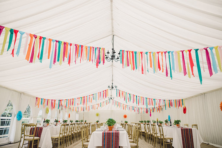 Marquee Streamers Multi Coloured Garlands Table Runners Herbs Fun Happy Colourful Wedding Vegetable Bouquets https://mylo-photography.co.uk/