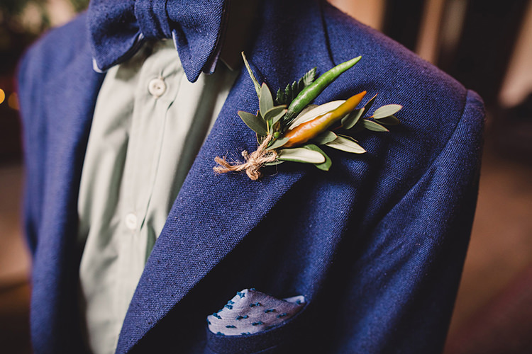 Chilli Buttonhole Boutonniere Greenery Groom Fun Happy Colourful Wedding Vegetable Bouquets https://mylo-photography.co.uk/