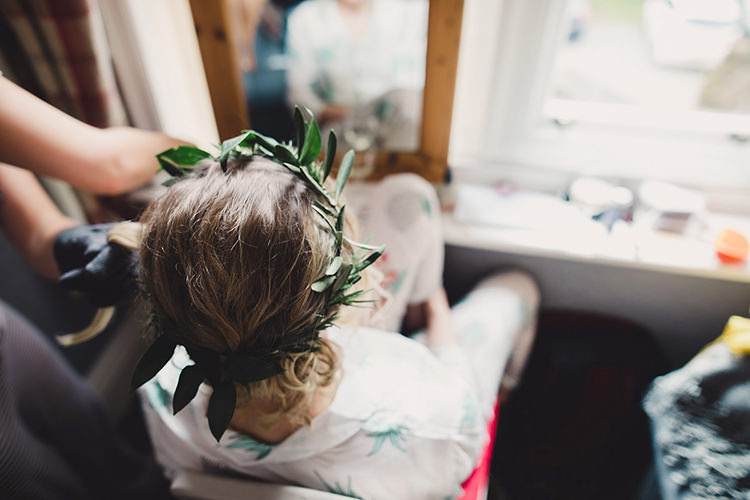 Leaf Greenery Crown Garland Bride Bridal Fun Happy Colourful Wedding Vegetable Bouquets https://mylo-photography.co.uk/
