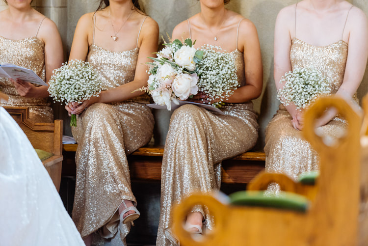 Gold Sequin Glitter Bridesmaids Dress Gown Gypsophila Bouquet Cute Summer Festival Tipi Wedding http://www.daffodilwaves.co.uk/
