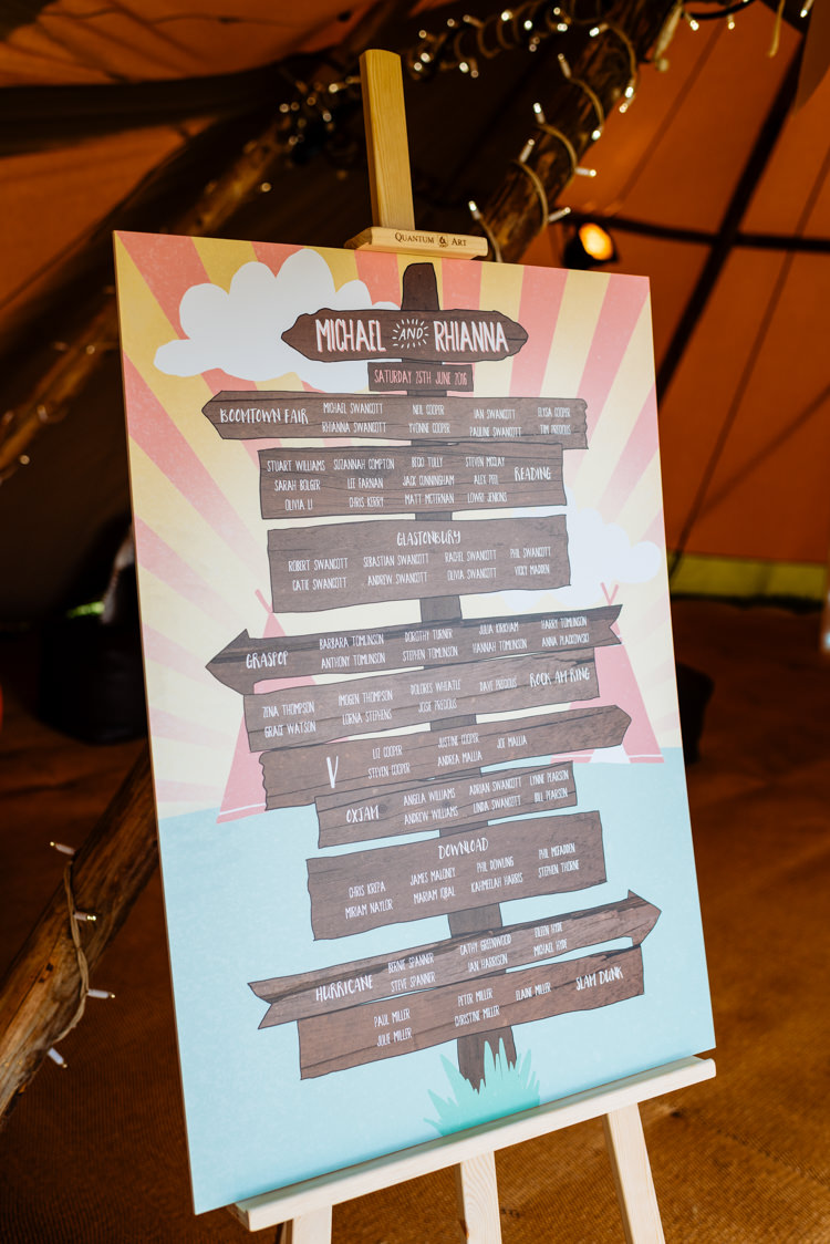 Table Plan Seating Chart Easel Sign Post Cute Summer Festival Tipi Wedding http://www.daffodilwaves.co.uk/