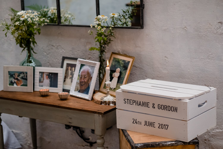 Personalised Crate Box Wooden Cards Boho Eucalyptus Green White Modern Wedding http://www.euanrobertsonweddings.com/