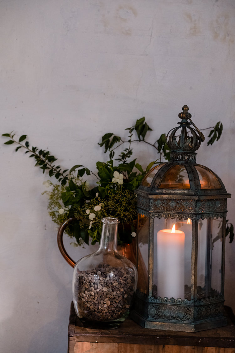Candle Hurricane Lamp Boho Eucalyptus Green White Modern Wedding http://www.euanrobertsonweddings.com/