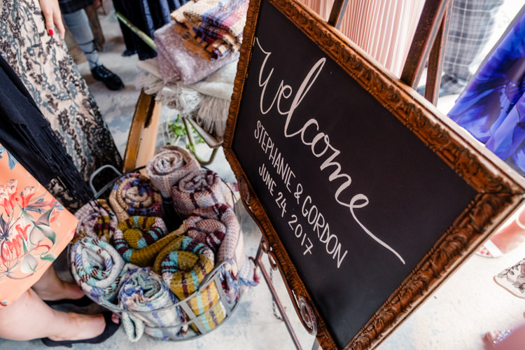 Welcome Sign Chalk Black Board Blankets Boho Eucalyptus Green White Modern Wedding http://www.euanrobertsonweddings.com/