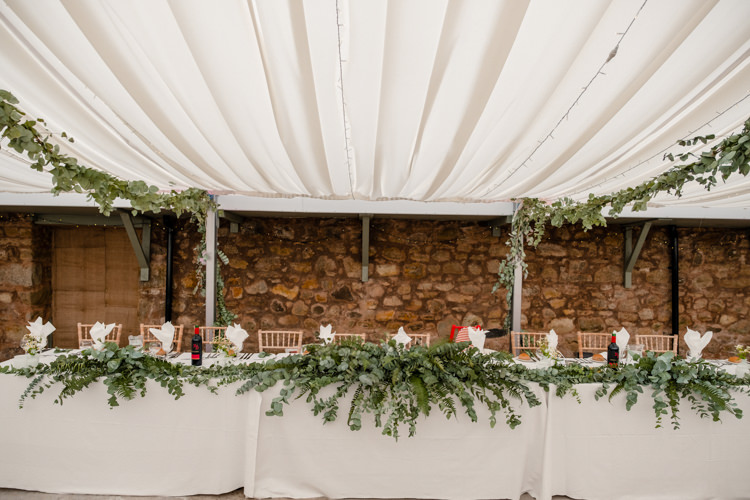 Top Table Ferns Greenery Foliage Boho Eucalyptus Green White Modern Wedding http://www.euanrobertsonweddings.com/