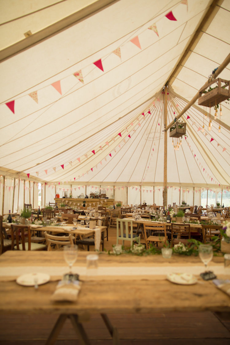Traditional Pole Tent Marquee Bunting Wooden Mismatched Furniture Crate Lighting Quirky Rustic Farm Wedding https://ragdollphotography.co.uk/