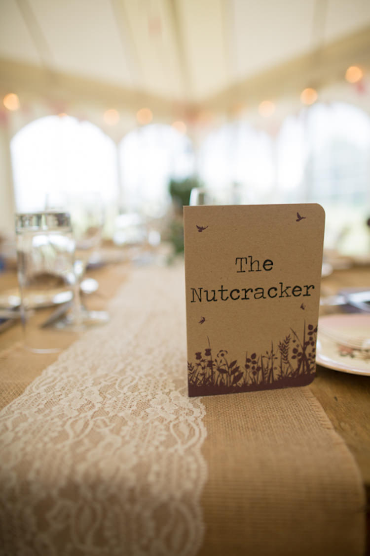 Table Name Centre Lace Runner Quirky Rustic Farm Wedding https://ragdollphotography.co.uk/