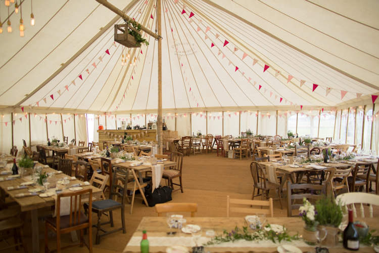 Traditional Pole Tent Marquee Bunting Wooden Mismatched Chairs Crate Lighting Edison Light Bulb Quirky Rustic Farm Wedding https://ragdollphotography.co.uk/