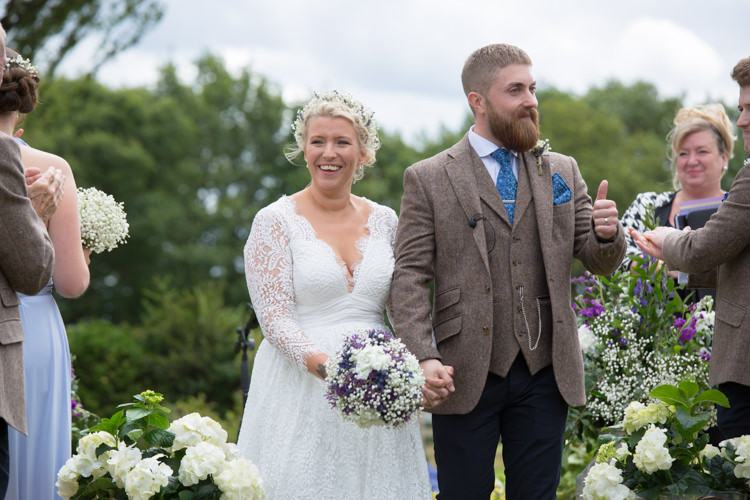Bride Bridal Dress Gown Charlotte Balbier Long Sleeve V Neck Tweed Three Piece Groom Waistcoat Mismatched Pocket Square Quirky Rustic Farm Wedding https://ragdollphotography.co.uk/