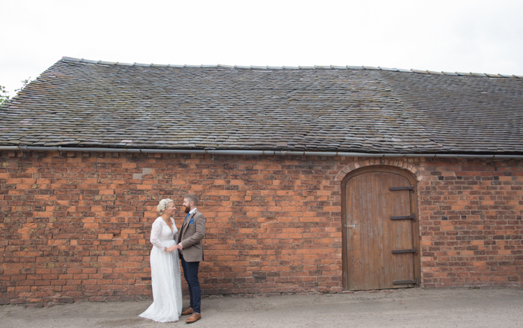 Bride Bridal Dress Gown Charlotte Balbier Long Sleeve V Neck Tweed Three Piece Groom Waistcoat Mismatched Pocket Square Quirky Rustic Farm Wedding https://ragdollphotography.co.uk/
