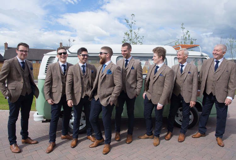 Tweed Groom Groomsmen Mismatched Tan Brogues Waistcoat Three Piece Quirky Rustic Farm Wedding https://ragdollphotography.co.uk/