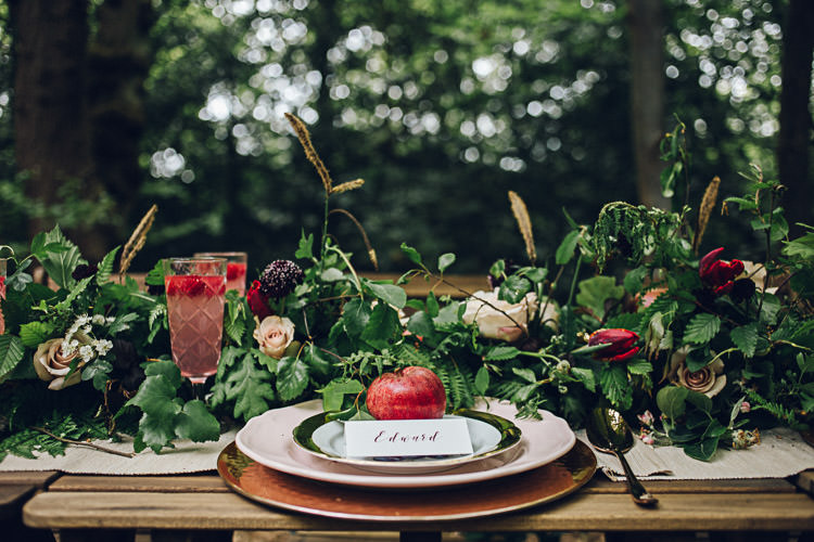 Place Setting Apple Decor Table Styling Magical Snow White Woodland Wedding Ideas https://www.chloeleephoto.co.uk/