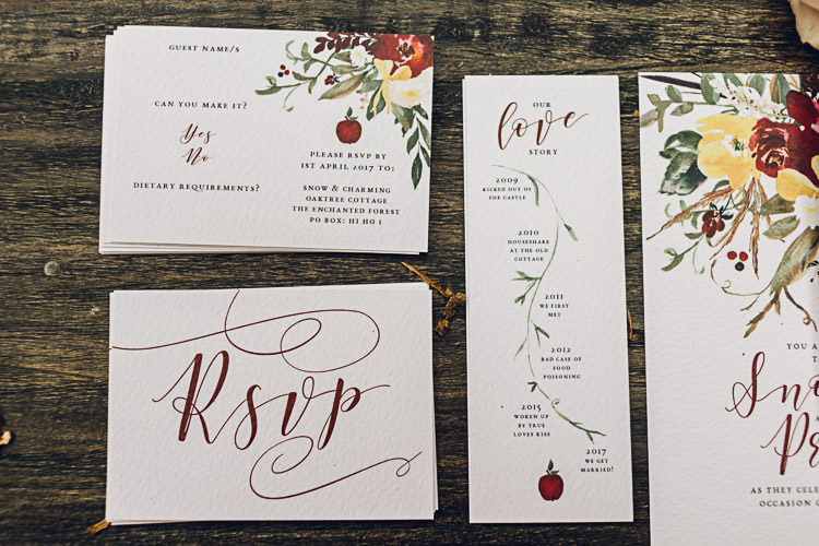 Stationery Invitations Calligraphy Florals Autumn Magical Snow White Woodland Wedding Ideas https://www.chloeleephoto.co.uk/