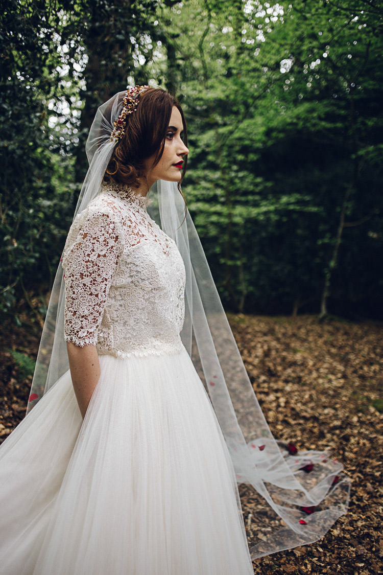 Tulle Lace Dress Gown Bride Bridal Magical Snow White Woodland Wedding Ideas https://www.chloeleephoto.co.uk/