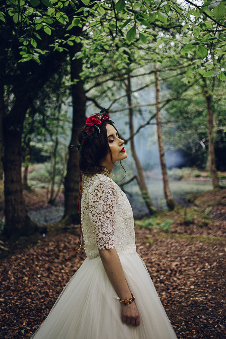 Smoke Bomb Tulle Lace Dress Gown Bride Bridal Magical Snow White Woodland Wedding Ideas https://www.chloeleephoto.co.uk/