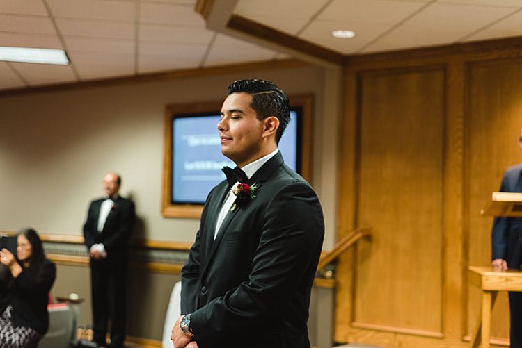 Groom Bowtie Ceremony Modern Romantic Winter Wedding Texas http://www.albarosephotography.com/