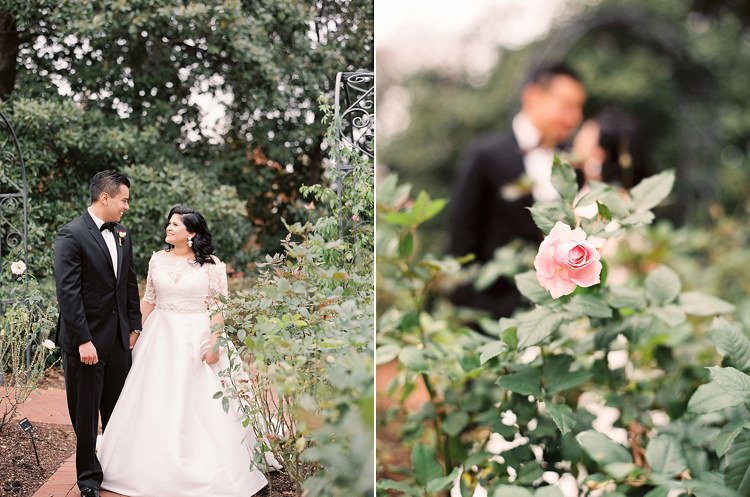 Bride Groom Garden Bowtie Lace Dress Off Shoulder Sleeves Modern Romantic Winter Wedding Texas http://www.albarosephotography.com/