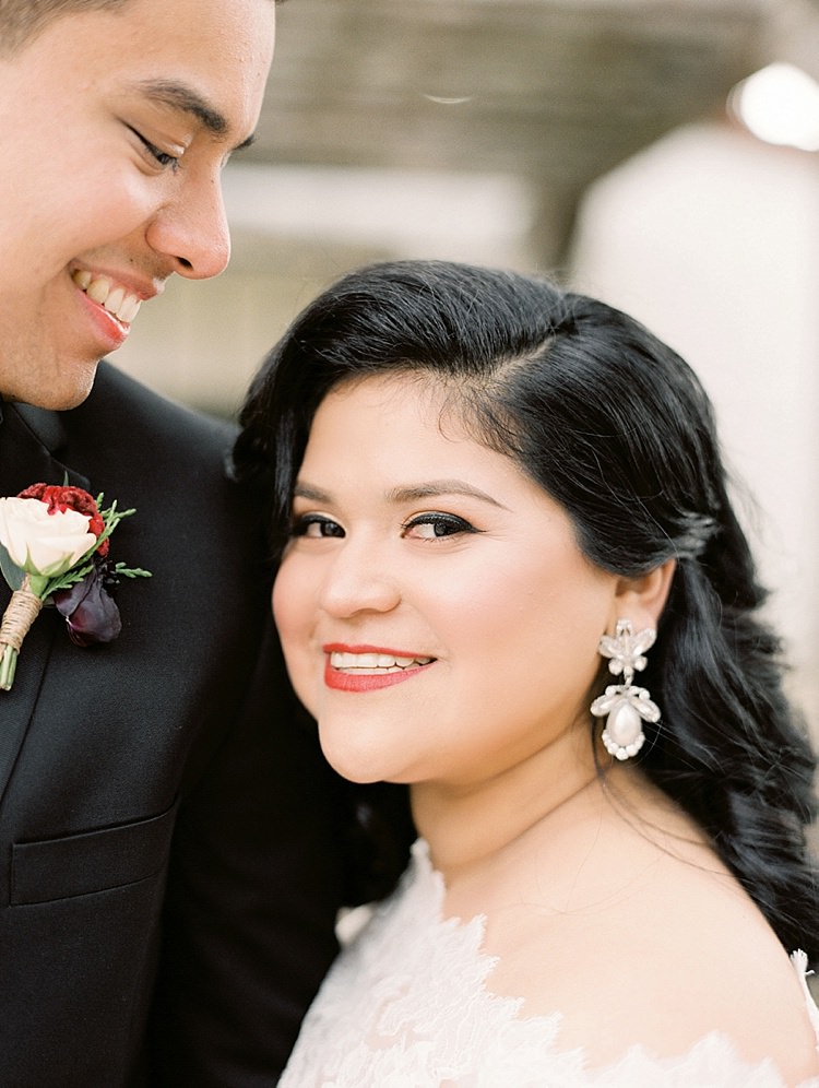 Bride Groom Lace Off Shoulder Dress Modern Romantic Winter Wedding Texas http://www.albarosephotography.com/