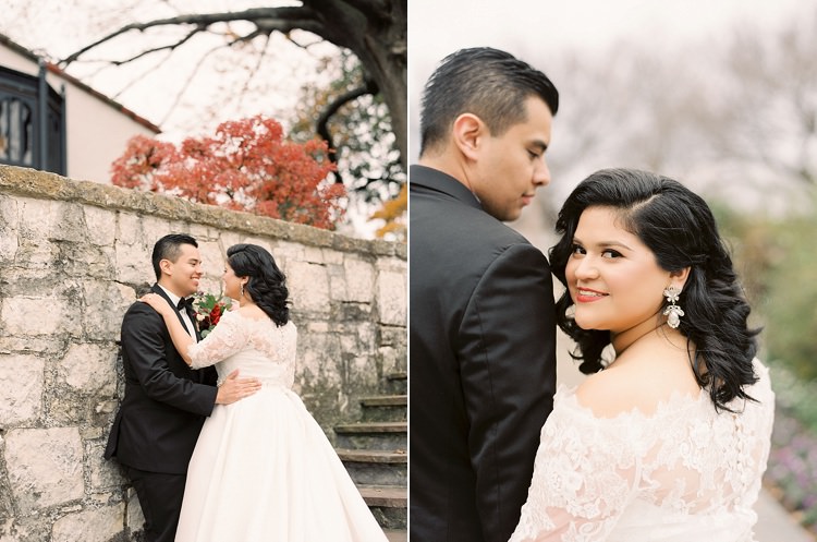 Bride Groom Bowtie Lace Dress Off Shoulder A Line Classic Modern Romantic Winter Wedding Texas http://www.albarosephotography.com/