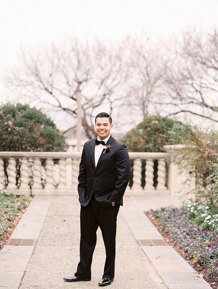Groom Garden Bowtie Modern Romantic Winter Wedding Texas http://www.albarosephotography.com/