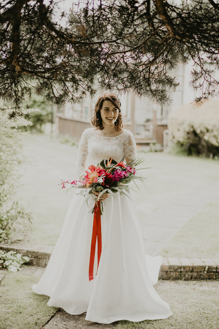 Bride Bridal Dress Gown Lace Long Sleeves Vibrant Tropical Wedding Ideas http://foto-memories.co.uk/