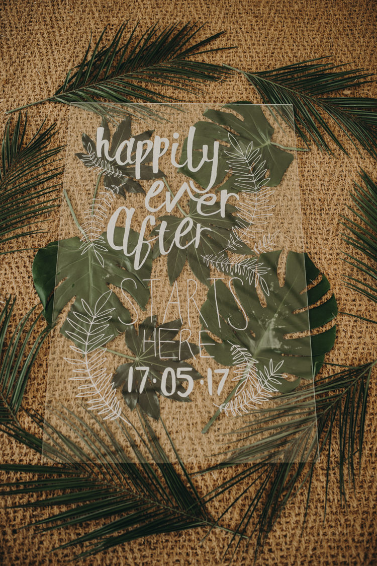 Acrylic Stationery Menu Decor Calligraphy Vibrant Tropical Wedding Ideas http://foto-memories.co.uk/