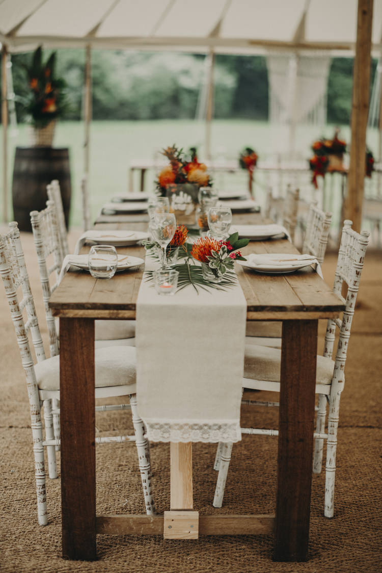 Long Wooden Rustic Tables Decor Vibrant Tropical Wedding Ideas http://foto-memories.co.uk/