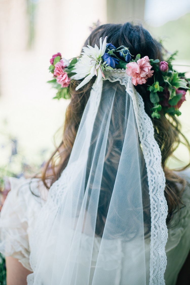 Flower Crown Lace Veil Bride Bridal Style Hair Eco Friendly Floral Filled Wedding http://kellyjphotography.co.uk/