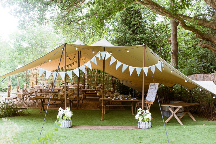 Festoon Lights Bunting Laid Back Summer Garden Party Wedding Stretch Tent http://joemallenphotography.co.uk/