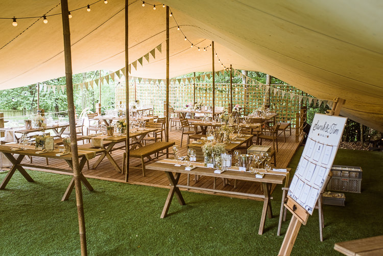 Rustic Festoon Lights Bunting Laid Back Summer Garden Party Wedding Stretch Tent http://joemallenphotography.co.uk/