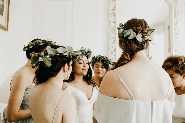 Flower Crown Bride Bridesmaids Rustic Greenery Copper Chateau Wedding in France http://hindmari.com/