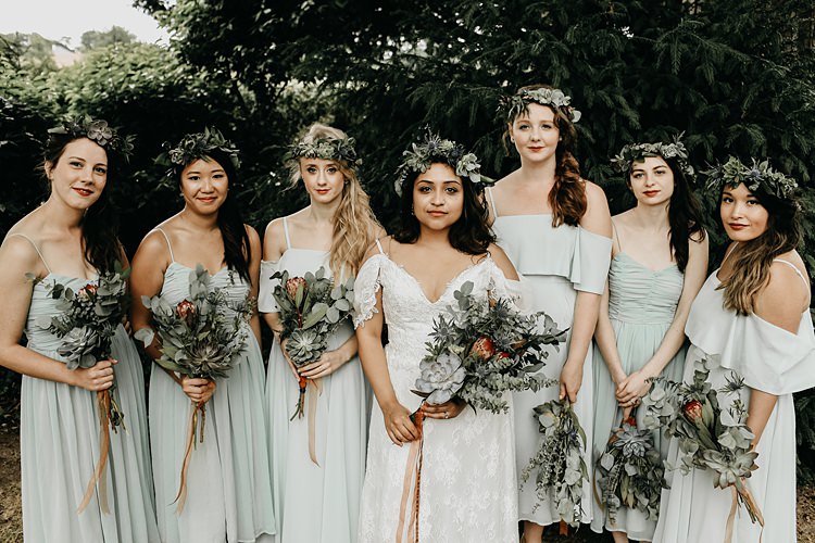Mint Green Bridesmaid Dresses Flowers Crowns Rustic Greenery Copper Chateau Wedding in France http://hindmari.com/