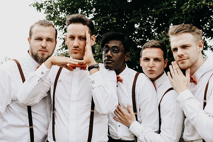 Bow Ties Braces Groomsmen Rustic Greenery Copper Chateau Wedding in France http://hindmari.com/