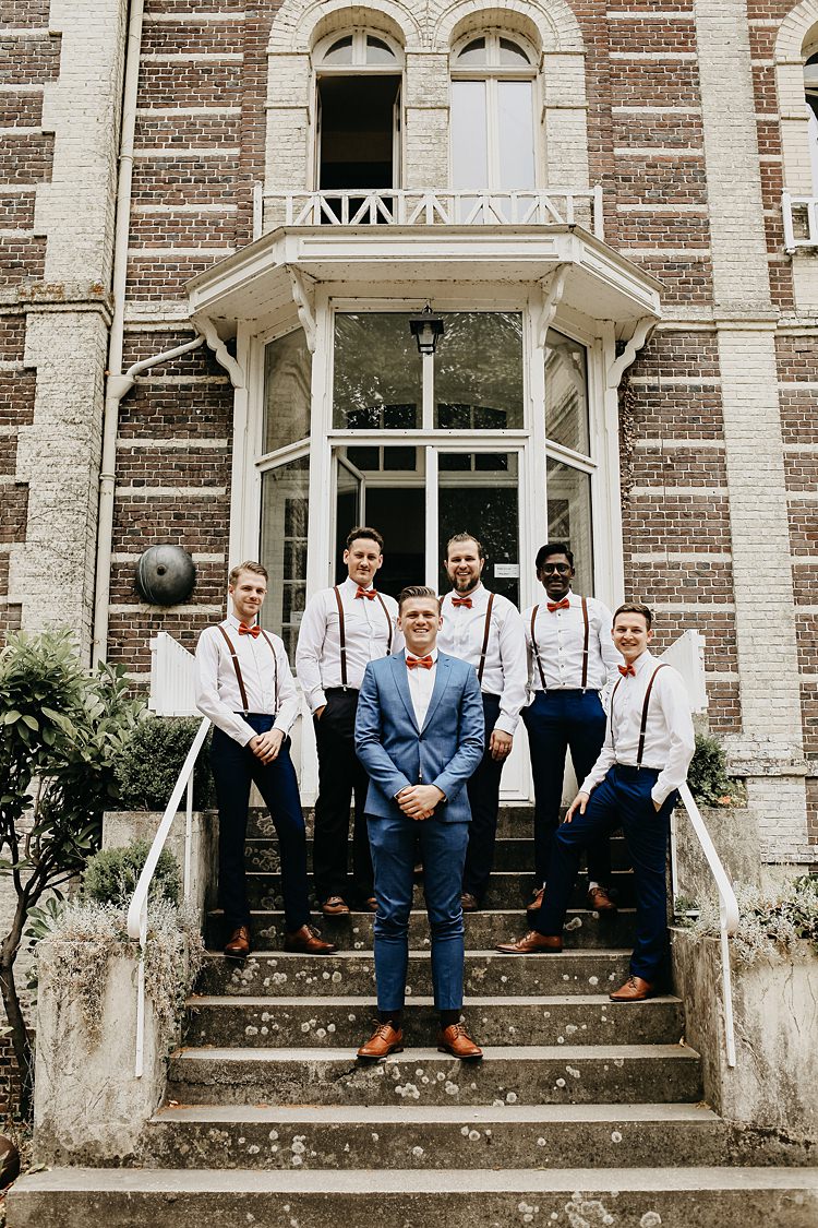 Bow Ties Braces Groom Groomman Suits Rustic Greenery Copper Chateau Wedding in France http://hindmari.com/