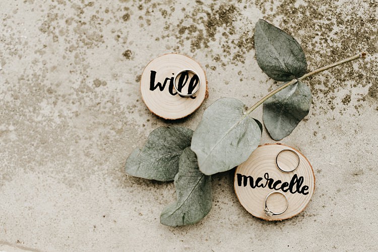 Rings Log Slice Rustic Greenery Copper Chateau Wedding in France http://hindmari.com/