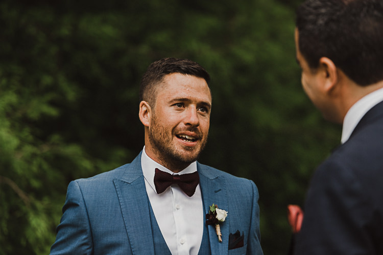 Blue Suit Bow Tie Groom Stylish Woodland Tipi Wedding Flower Arch https://willpatrickweddings.com/