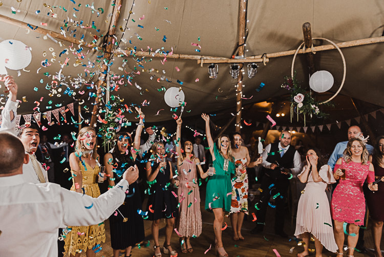 Confetti Cannon Dancing Stylish Woodland Tipi Wedding Flower Arch https://willpatrickweddings.com/