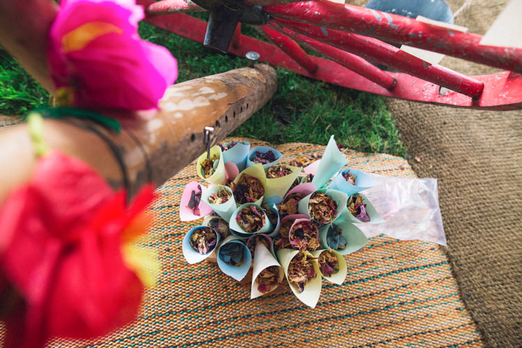Confetti Cones Petals Outdoorsy Welcoming Colourful Tipi Wedding http://www.sallytphoto.com/