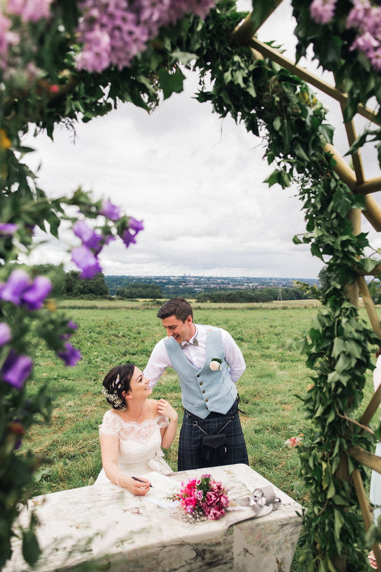 Flower Arch Outdoor Ceremony Outdoorsy Welcoming Colourful Tipi Wedding http://www.sallytphoto.com/