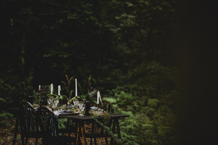 Tablescape Flowers Candles Decor Atmospheric Woodland Wedding Ideas http://www.kategrayphotography.com/