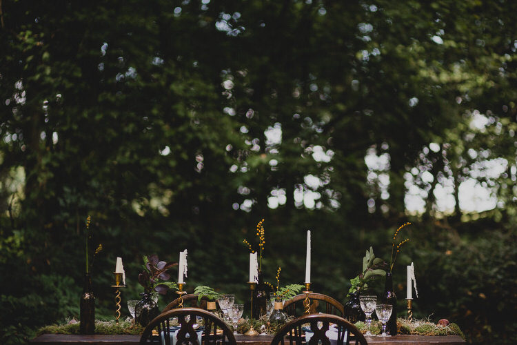 Tablescape Flowers Candles Decor Atmospheric Woodland Wedding Ideas http://www.kategrayphotography.com/