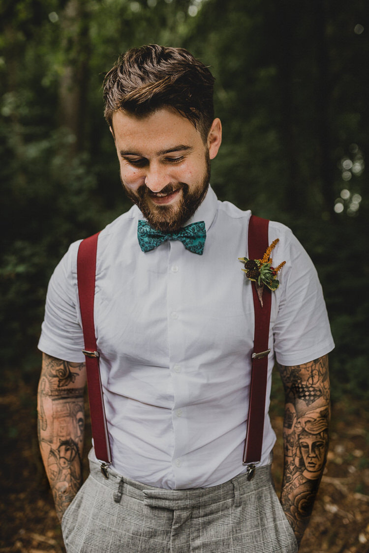 Bow Tie Braces Tattoos Groom Atmospheric Woodland Wedding Ideas http://www.kategrayphotography.com/