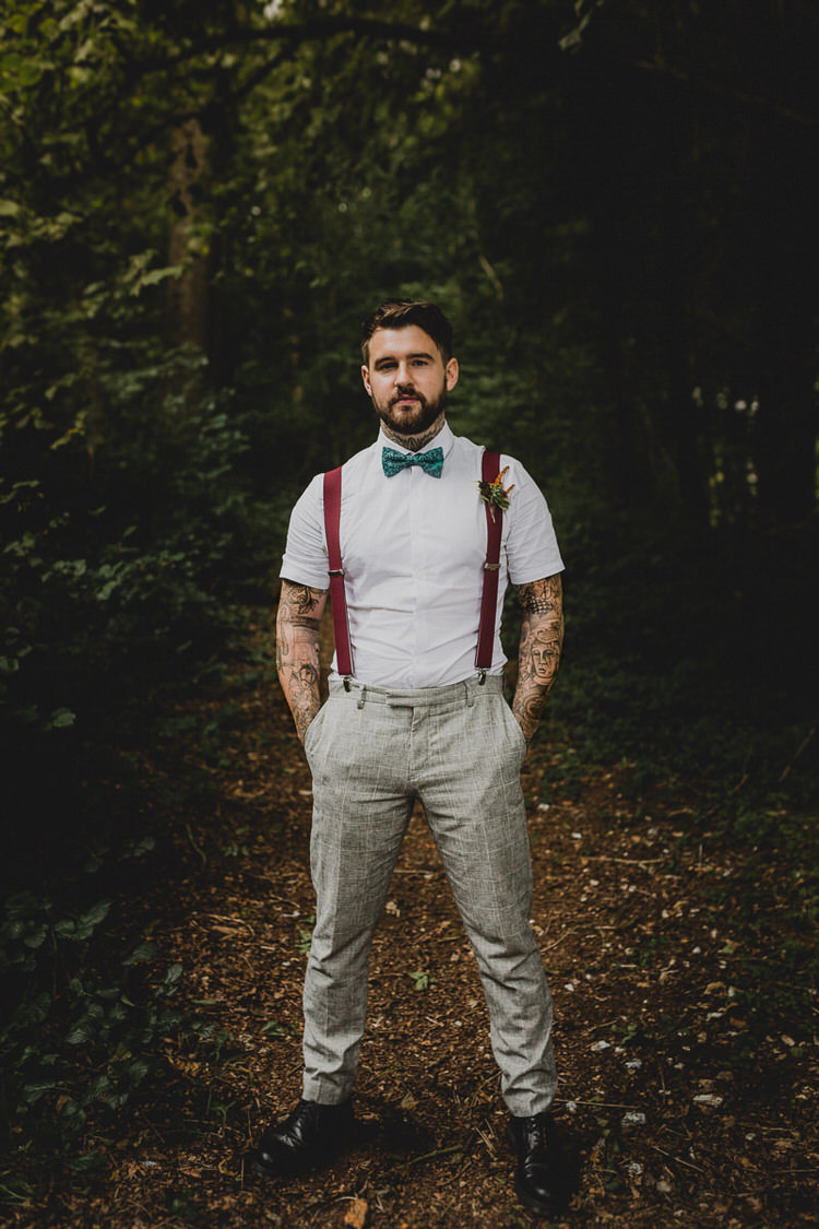 Bow Tie Braces Tattoos GroomAtmospheric Woodland Wedding Ideas http://www.kategrayphotography.com/