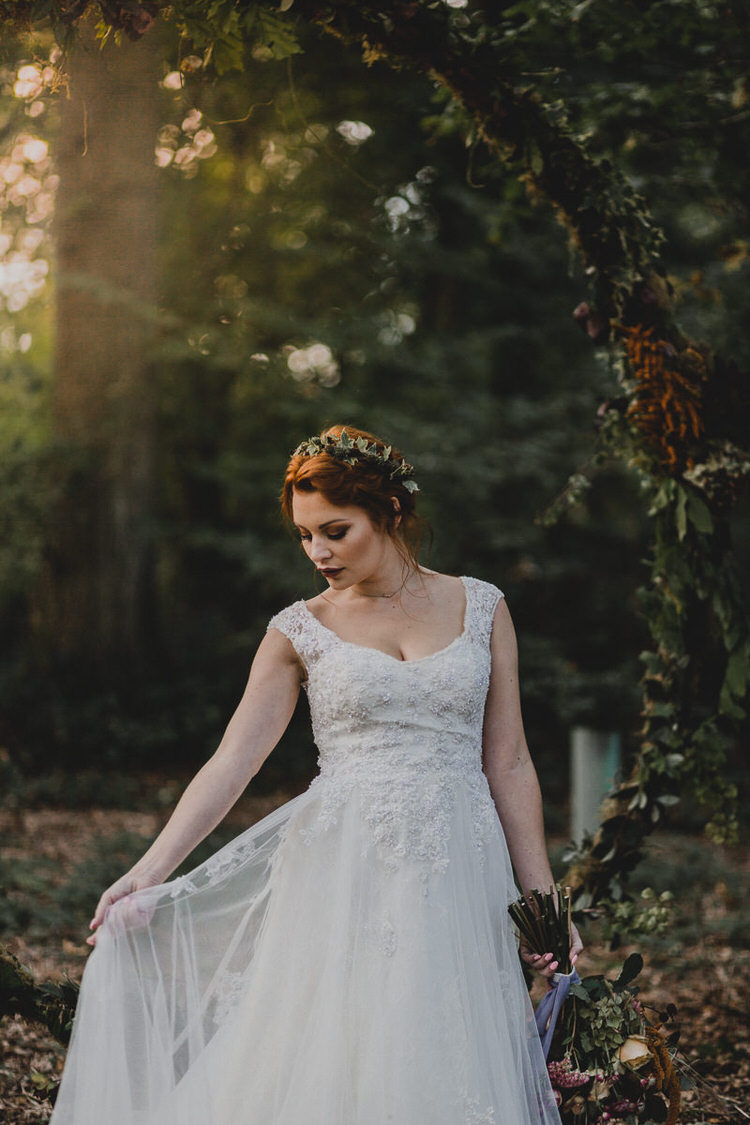 Bride Bridal Lace Tulle Dress Gown Straps Atmospheric Woodland Wedding Ideas http://www.kategrayphotography.com/