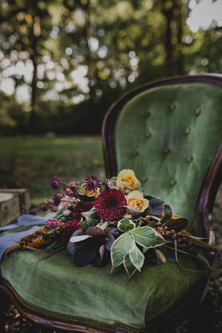 Flowers Bouquet Dalia Rose Leaves Atmospheric Woodland Wedding Ideas http://www.kategrayphotography.com/