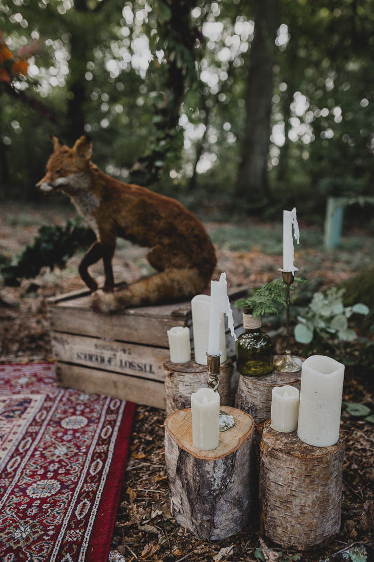 Candles Logs Decor Atmospheric Woodland Wedding Ideas http://www.kategrayphotography.com/