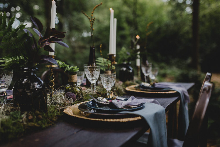 Tablescape Flowers Candles Decor Atmospheric Woodland Wedding Ideas http://www.kategrayphotography.com/