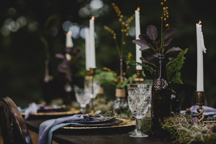 Tablescape Flowers Candles Decor Atmospheric Woodland Wedding Ideas http://www.kategrayphotography.com/