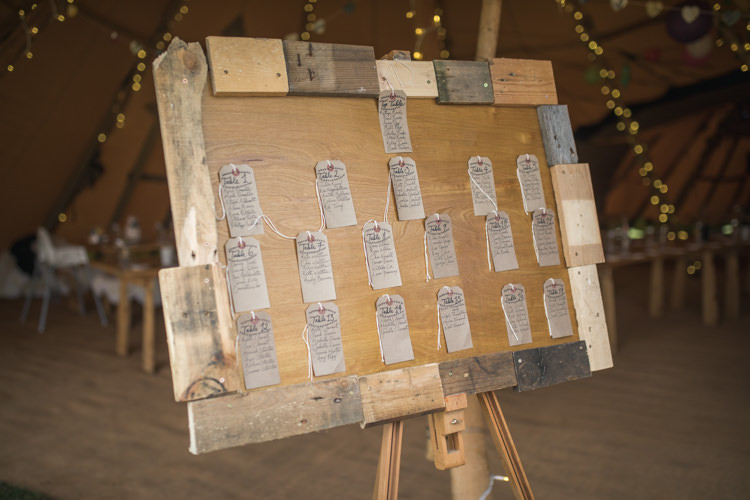 Wooden Luggage Tag Seating Plan Table Chart Boho Festival Tipi Wedding http://alexaclarkekent.com/